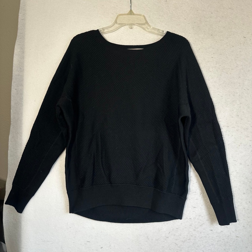 Athleta Black Merino Wool Blend Waffle Knit Sweater 870514-00 Small